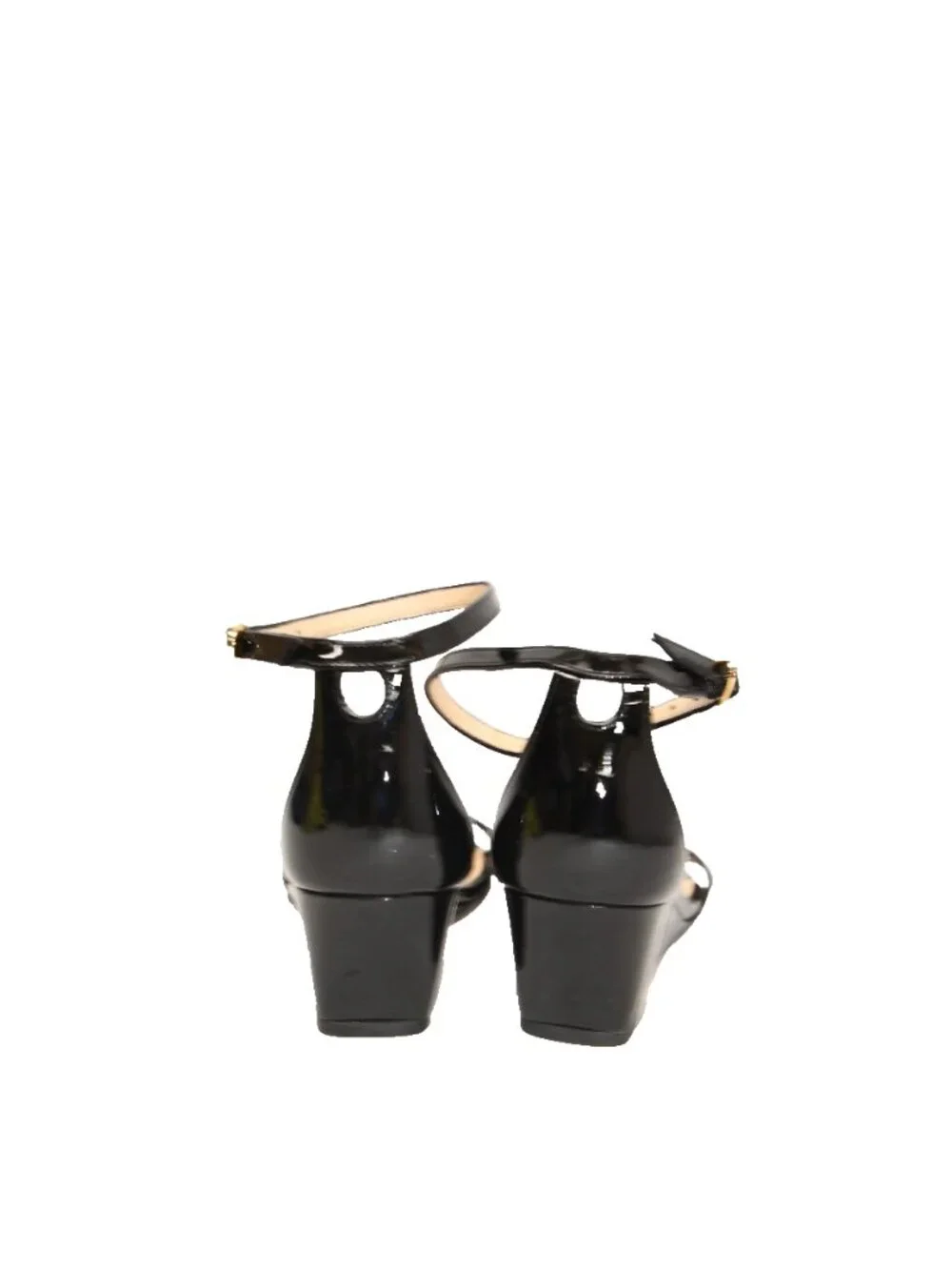 $450 STUART WEITZMAN Nudistcurve Wedge Sandal PATENT LEATHER BLACK 6 (DD20)
